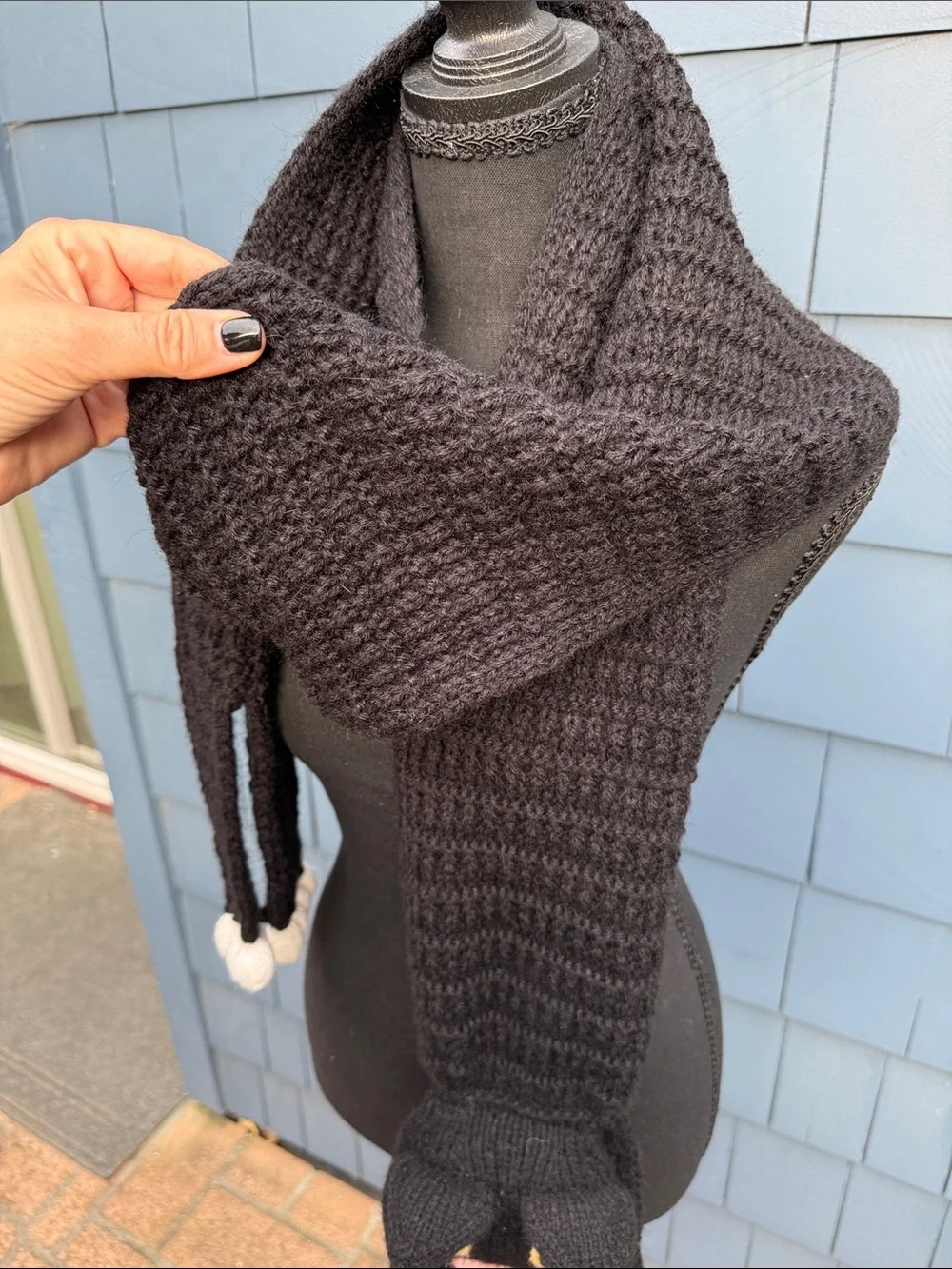 Black Cat Novelty Knit Scarf alpaca blend handmade